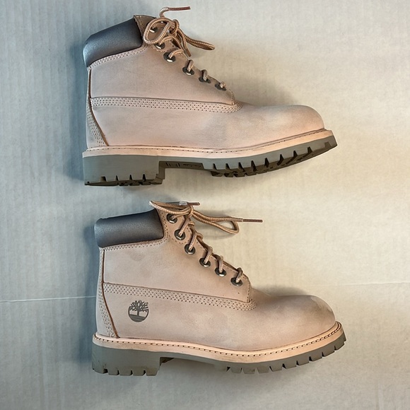 Timberland Boots Girls Size 13 Light Pink Nubuck Waterproof Leather Lace up - Picture 4 of 16